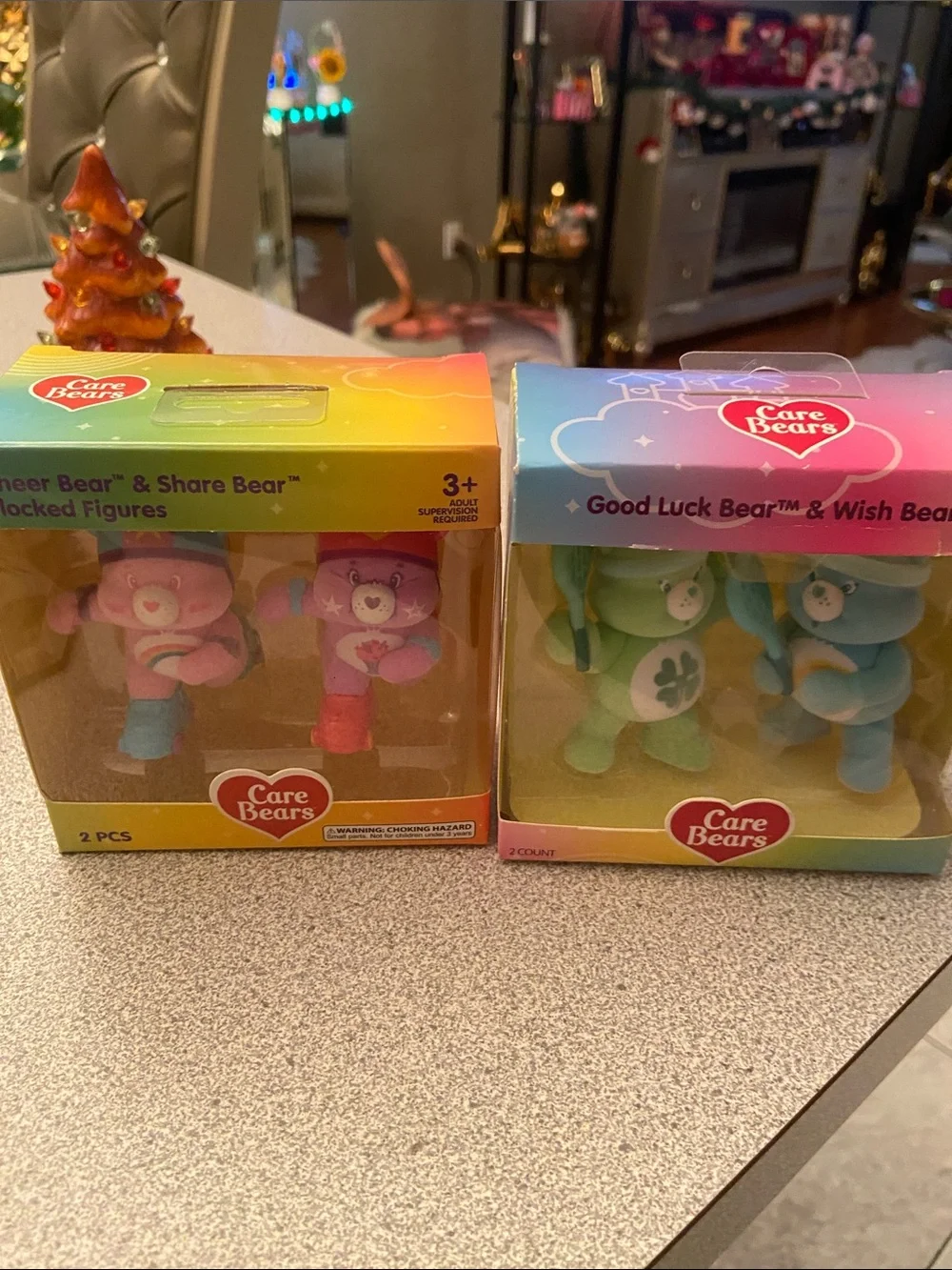 Care Bears 4-Figure Set — Pink, Purple, Green & Blue Flocked Bears